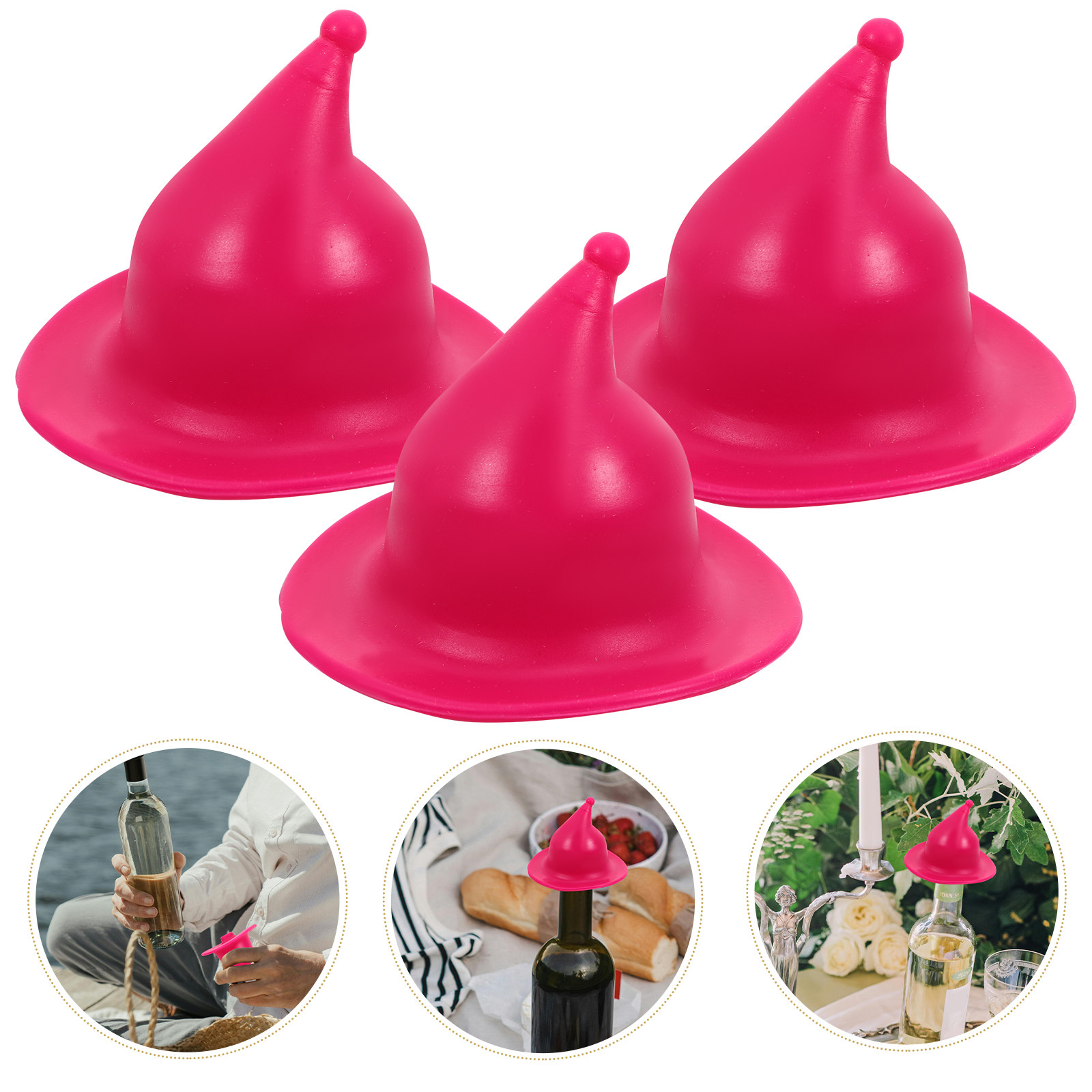 Wine Beer Hat - จุกปิดขวดไวน์ซิลิโคน 4 ชิ้น รูปทรงหมวกแม่มด ใช้ซ้ำได้ ตกแต่งสวยงาม
